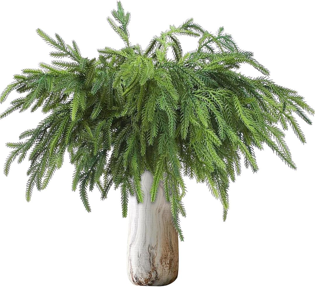 Bdor 12 Pack Artificial Norfolk Pine Branches  18 Inch Faux Christmas Greenery Sprays for Wreaths, Garland, Centerpieces, and Holiday Decorations