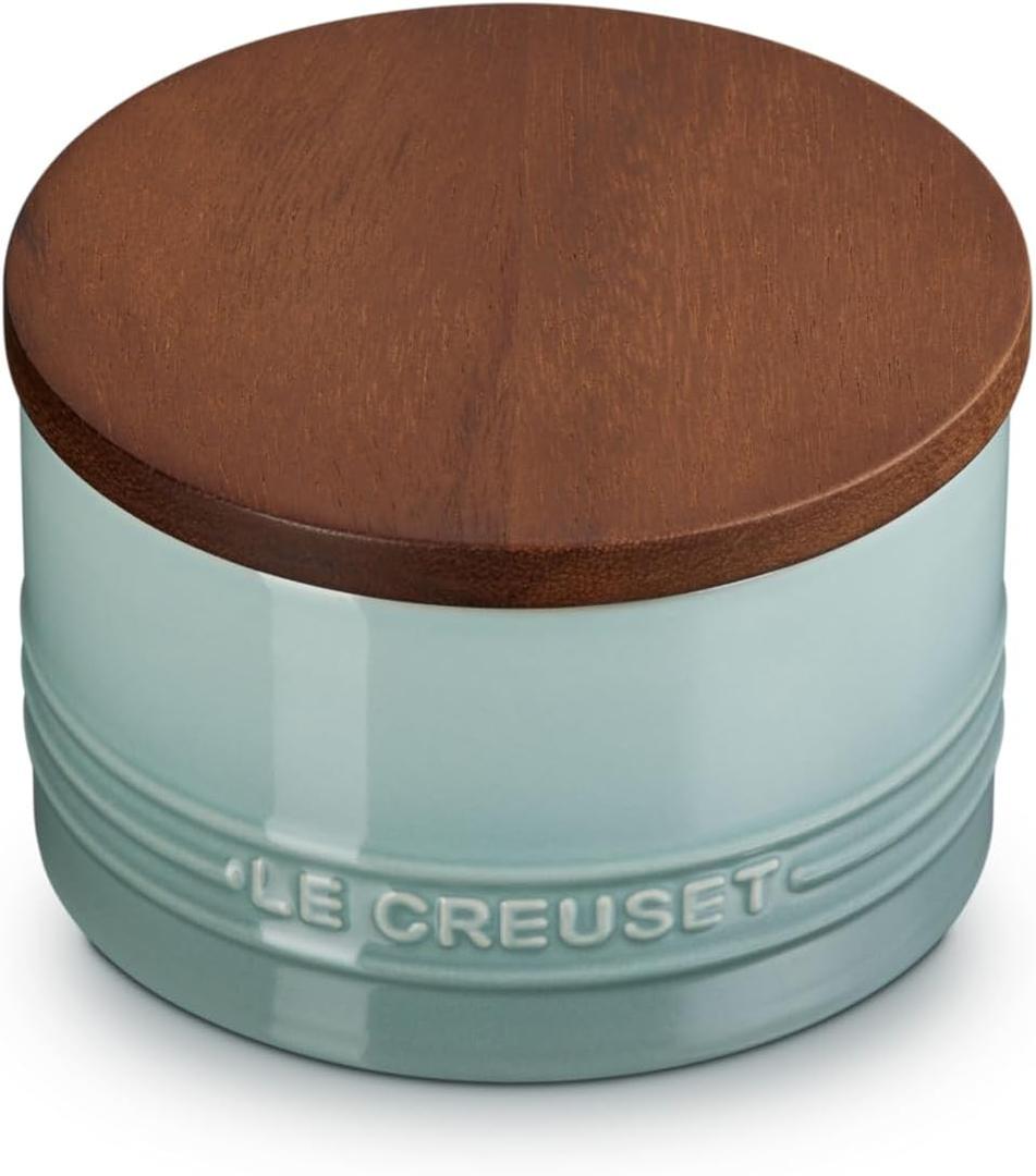 Le Creuset Signature Salt Cellar and Storage Canister with Wood Lid, 16 oz., Sea Salt