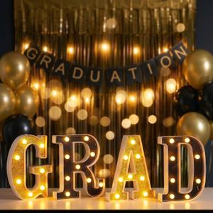 VIHOSE 2026 Graduation Grad Light up Sign, 4 LED Marquee Light up Letter''grad''sign Decorations for Kindergarten Preschool High School College Wall Table Decor Party Supplies(Black & Gold)