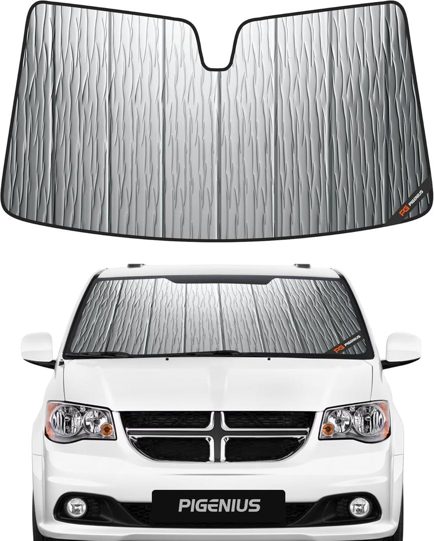 Pigenius Windshield Sunshade for Dodge Grand Caravan 2008-2020 (Mini Van), Reversible Silver/Black