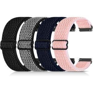 4 Pack 22mm Elastic Bands Compatible with Garmin Venu 3/2, Vivoactive 4 (45mm), Garmin Forerunner 570 (47mm)/255/265/945, Amazfit GTR 4/3/2, Smartwatch Band for Amazfit Bip 6/5, Amazfit Balance (Black+Gray+Blue+Pink)