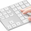 Lekvey Bluetooth Number Pad, Aluminum Rechargeable Wireless Numeric Keypad Slim 34-Keys External Numpad Keyboard Data Entry for Laptop, MacBook, MacBook Air/Pro, iMac, Windows, Surface Pro - Silver (White and Silver)