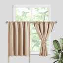 JIUZHEN Short Blackout Curtains for Small Window - Cafe Room Darkening Privacy Thermal Insulated Half Window Curtains Tiers for Bathroom,Kitchen, W 52 x L 36 Inch, Set of 2 Panels with Tiebacks, Beige
