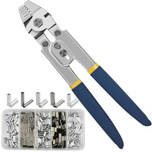 Fishing Crimping Tool Kit, Fishing Crimping Pliers Wire Rope Crimping Tool with 500pcs Crimp Sleeves Kit, Heavy Duty Stainless Steel Fishing Crimper Pliers Wire Cutters Line Crimps Sleeves