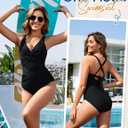2 x HEEKPEK Womens Tummy Control Swimsuits One Piece Bathing Suit Front Cross Tie Back Slimming Ruched Push Up Padded Swimwear (Black, M)