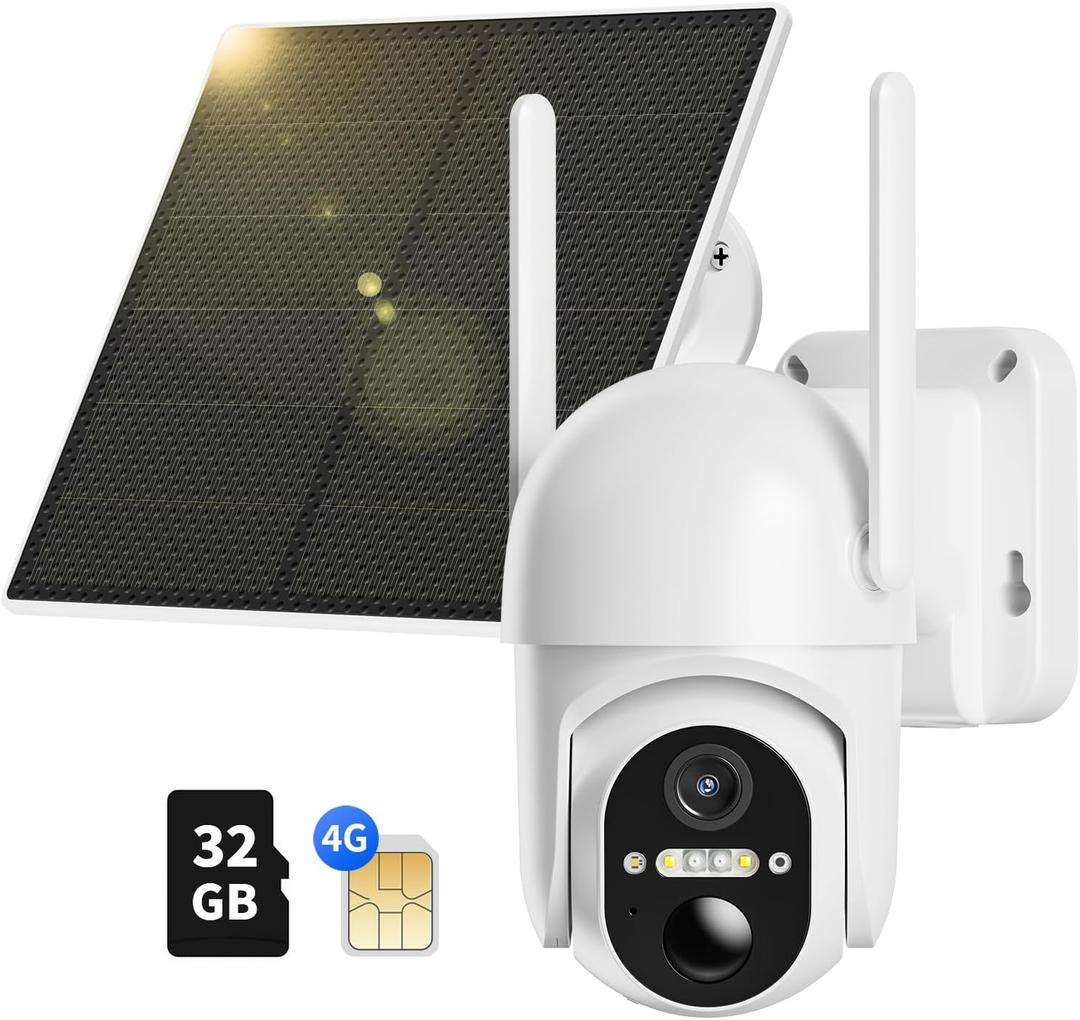 4G LTE Cellular Security Camera Includes Memory Card & SIM Card(Support Verizon/AT&T/T-Mobile), 2K Solar Outdoor Cam Wireless Without WiFi Needed, 360 Live View, Color Night Vision