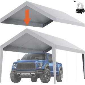 VEVOR Carport Replacement Canopy Cover 10 x 20 ft, Garage Top Tent Shelter Tarp Heavy-Duty Waterproof & UV Protected, Easy Installation with Ball Bungees,Grey (Only Top Cover, Frame Not Include)