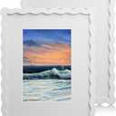 8X10 Wavy Picture Frame With Mat For 5x7, Wavy Edge Wooden Picture Frame with Real Glass - Wall Mount and Tabletop Display, White, 2 Pack