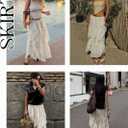Wyeysyt Women's Ruffle Maxi Skirt Flowy Long Layered Skirts A Line Tiered Trendy Skirt (Beige, L)