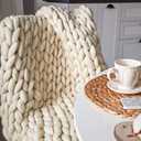 MLMGUO Chunky Knit Blanket Hand Made Merino Wool Throw Boho Bedroom Sofa Home Decor Giant Yarn(Ivory White 40"x60")