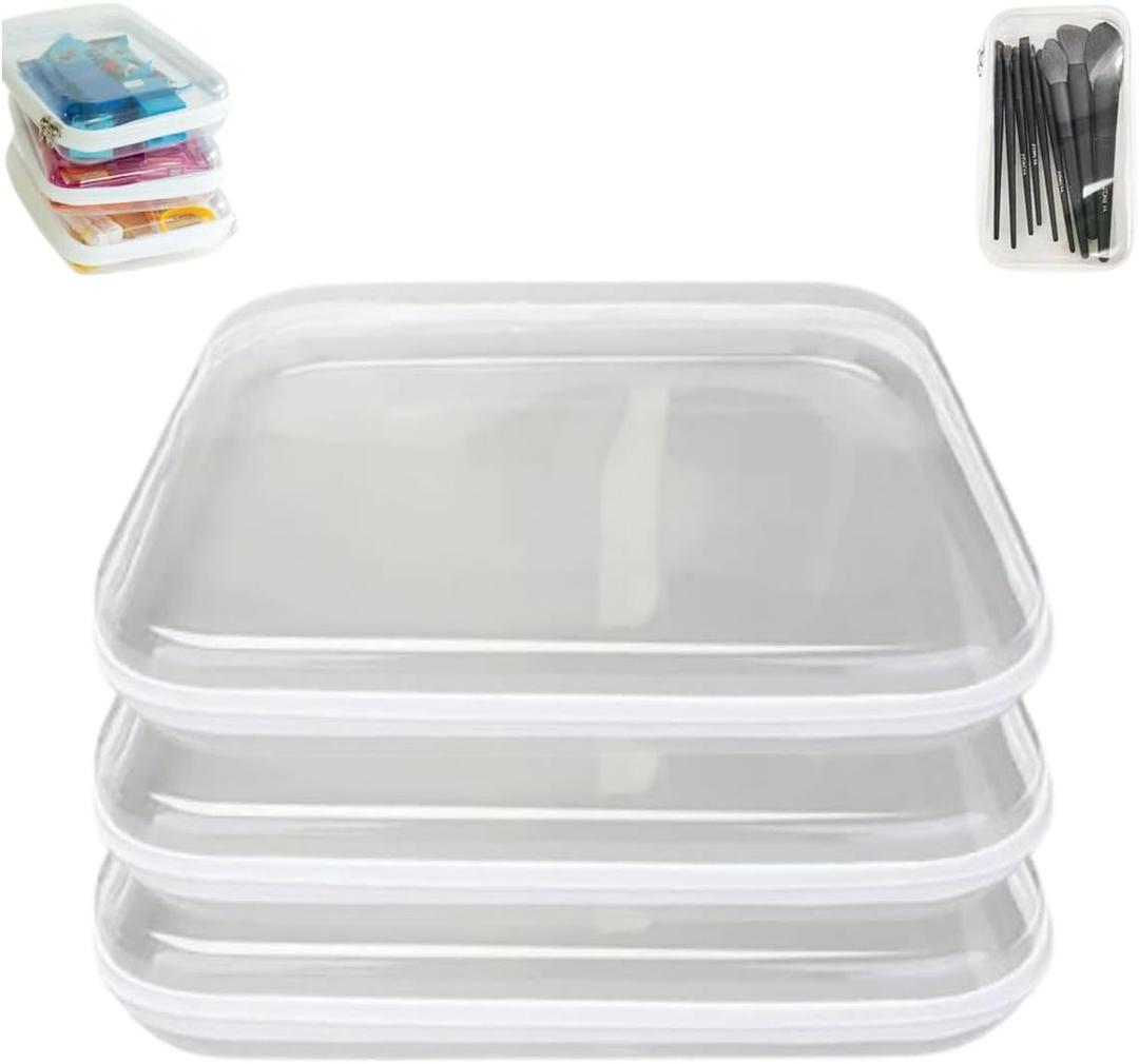 Clear Zipper Pouches, Hard Shell Zipper Case, 3 Pcs