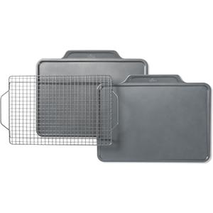 All-Clad Pro-Release Nonstick Bakeware Set 3 Piece Oven Safe 450F Half Sheet, Cookie Sheet, Muffin Pan, Cooling & Baking Rack, Round Cake Pan, Loaf Pan, Baking Pan Grey, 1 count