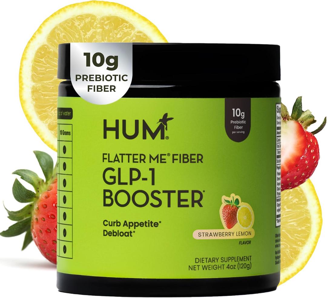HUM Flatter Me Fiber Strawberry Lemon Fiber Powder Drink Mix, 10 Servings, exp date 07/2028