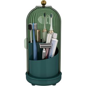 Toothbrush Holders with Cover, Drainage Rotating Electric Toothbrush Organizer, 3 Slots Tooth Brush Holder for Bathroom Counter, Green