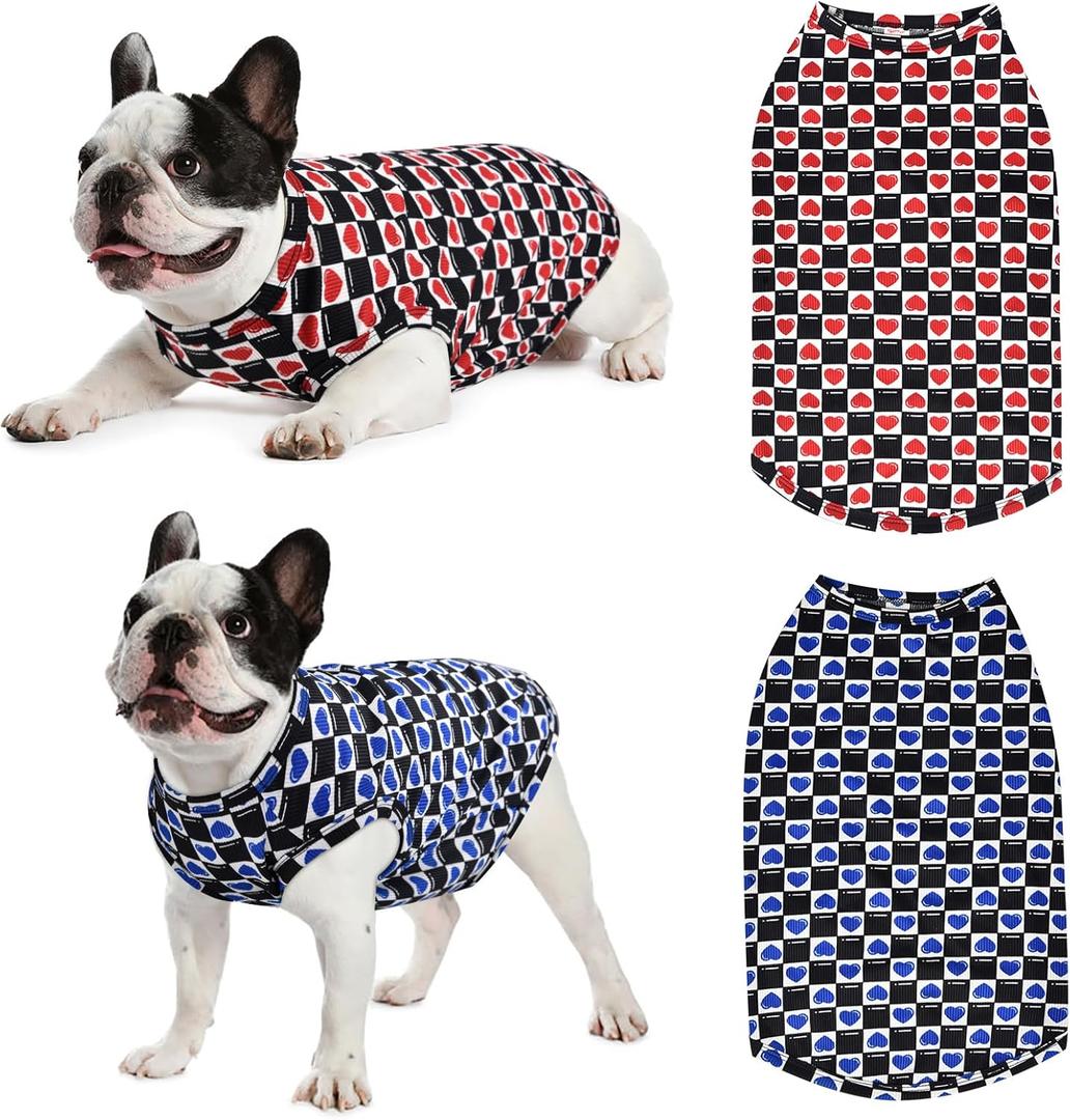Dog Cooling Vest, Quick Dry Dog Summer Clothes Pet Vest Puppy Shirts, Sleeveless Dogs Cooling T-Shirts for Small Medium Large (Red Heart+Blue Heart, L)