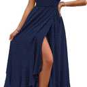 PRETTYGARDEN Women's Summer Maxi Dress Casual Wrap Floral Boho Short Sleeve V Neck Split Ruffle Beach Long Dresses (Medium)