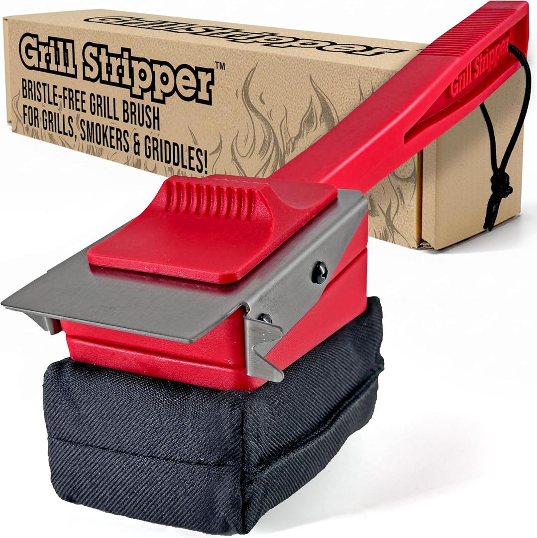 GRILL STRIPPER Bristle Free Grill Brush For Outdoor Grill - Steam Grill Brush Bristle Free with Patent Pending Triple Scraper and Dishwasher Safe Replaceable Fire Resistant Steam Sponge