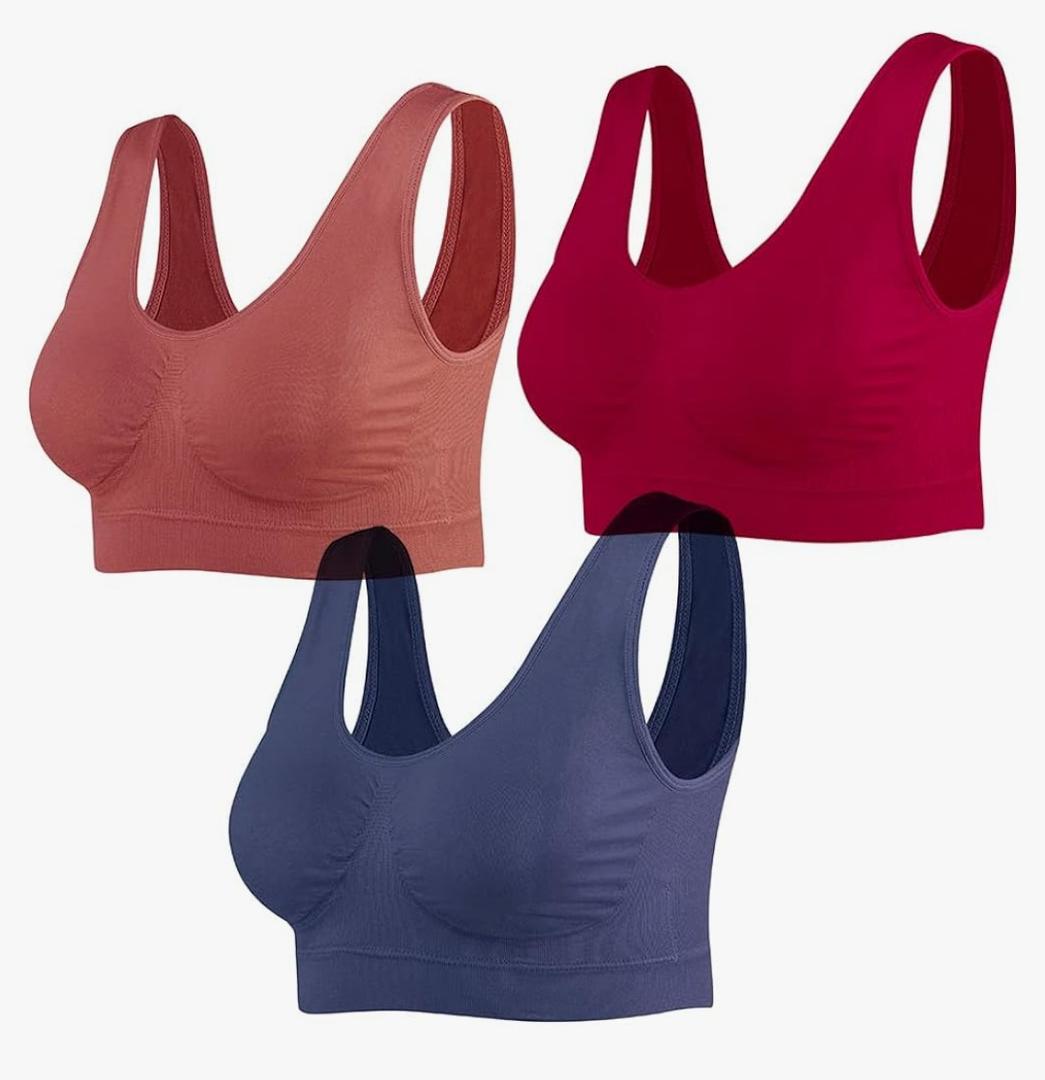 Lemef 3-Pack Seamless Sports Bra Wirefree Yoga Bra with Removable Pads for Women.L