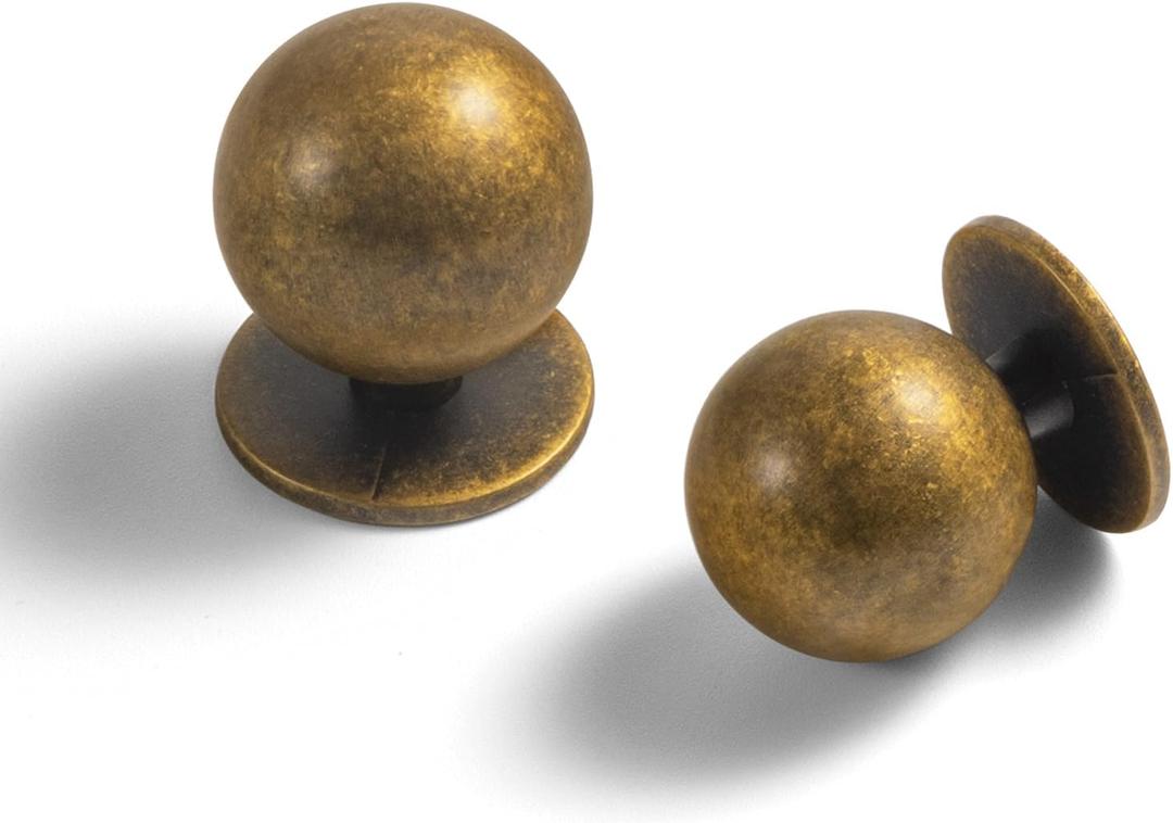 Set of 12 -Sleek Round Antique Brass Cabinet Knobs - Retro and Minimalist Hardware for Stylish Home Enhancement - 1 1/8 Inch Diameter