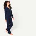 Amazon Essentials Women's Cotton Modal Long-Sleeve Notch Collar Shirt and Full-Length Elastic Waist Pajama Pant Set, Navy, 3X
