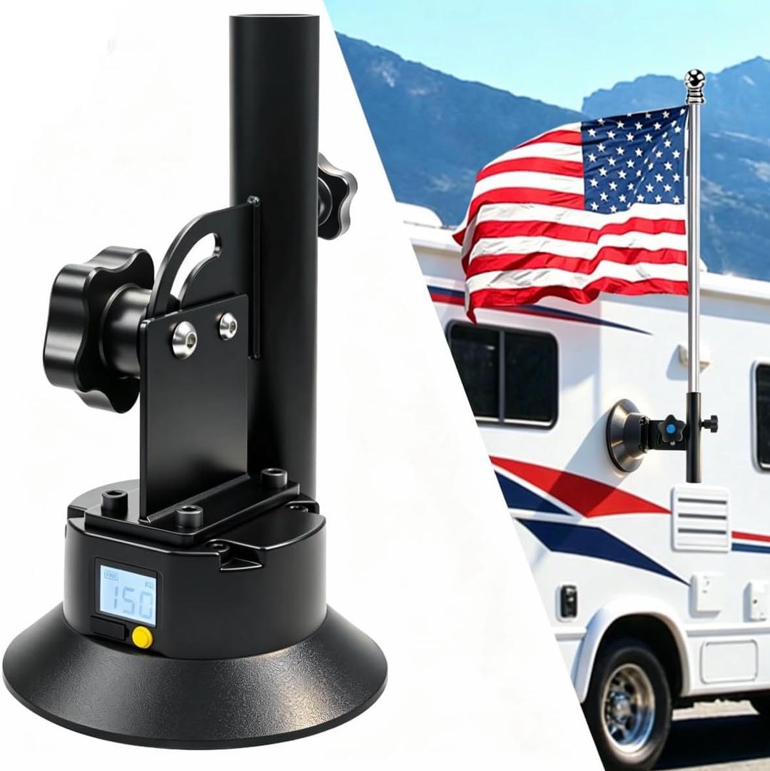 RV Flag Pole Holder, Electric Vacuum Suction Cup Flag Pole Mount for Car
