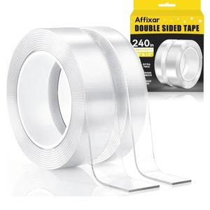 Extra Strong Double Sided Tape Heavy Duty (2 Rolls, Total 20 FT), Clear Removable Two Sided Nano Tape Adhesive, Double Stick Mounting Tape for Poster, Rug, Picture Hanging Strips, Office & Outdoor