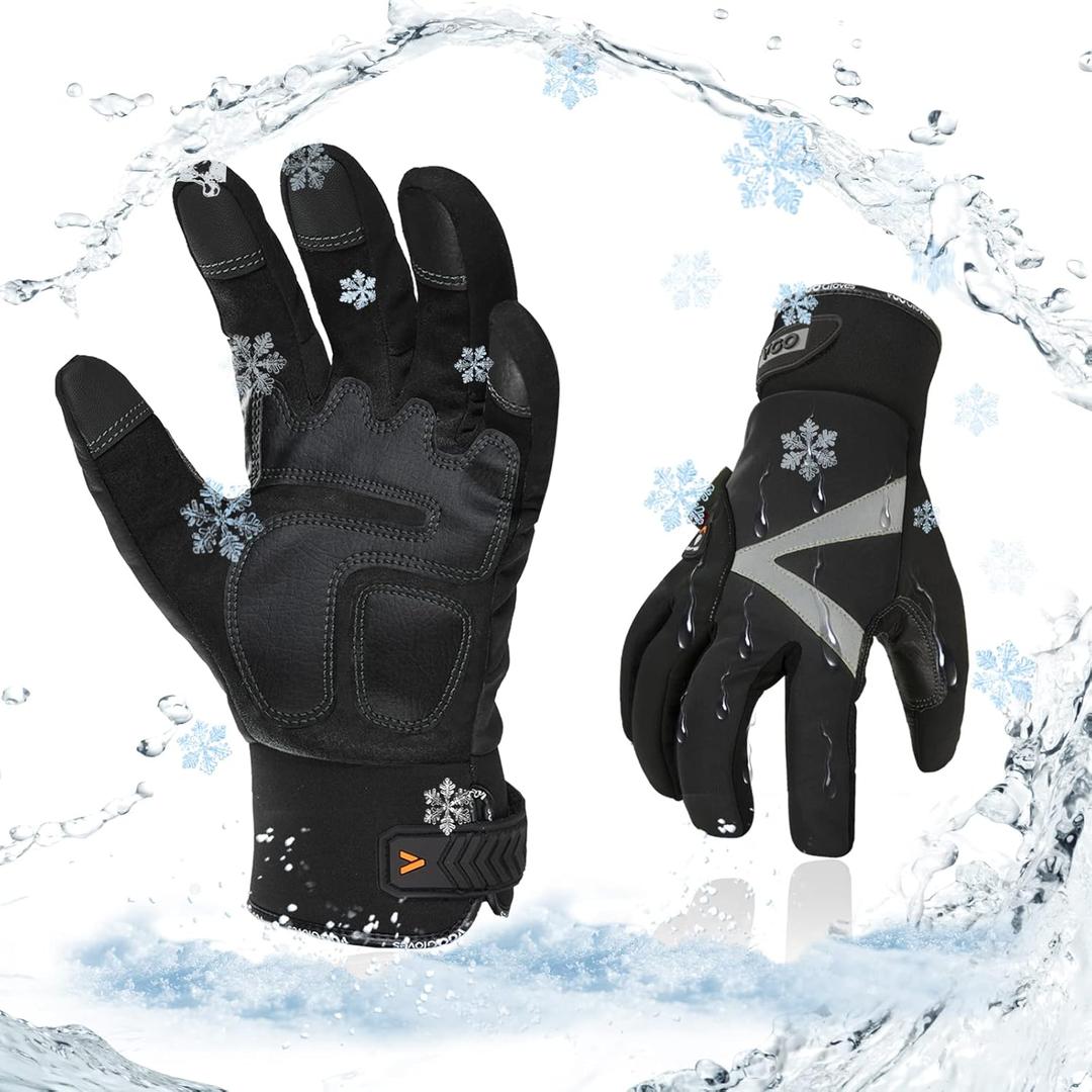 Vgo... 1-Pair -4 or above 3M Thinsulate C100 Lined High Dexterity Touchscreen Synthetic Leather Winter Warm Work Gloves, Waterproof Insert (Size L, Black, SL8777FW)