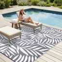 Smiry Outdoor Rug 8x10 ft Waterproof Reversible Leaf Mat, Grey & White