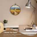 XBBMGG Farmhouse Scenery Sunflower Wall Art Decor, Rustic Cottagecore Flowers Round Wall Hanging Decor, Retro Floral Framed Canvas Prints for Living Room Bathroom Decorations,10x10inch