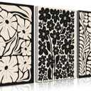 3Pcs Black Boho Flowers Plant Wall Art Abstract Botanical Floral Canvas Poster Vintage Bohemian Neutral Flower Prints Wall Decor Trendy Black Beige Floral Set for Bedroom living room Home Decoration
