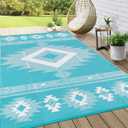 Outdoor Rug 6x9 ft for Patios Waterproof Reversible Plastic Straw Rug Patio Mat Clearance Outdoor RV Camping Mat Outside Area Rug Carpet for Porch,Deck,Camper,Balcony,Backyard (Geometry-teal)