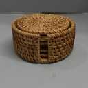 6 Pack Handmade Rattan Coasters with Holder, Wicker Boho Woven Set, Heat-Resistant Drink Coasters for Coffee Table, Drink Cups, Hot Drinking Home Decor