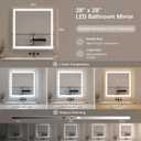 28"X28" LED Bathroom Mirror with Lights, Lighted Bathroom Vanity Mirror for Wall, 3 Colors, Dimmable, Anti-Fog, HD Tempered Glass(Front Lit)