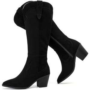 Ruiee Knee High Boots for Women Slouchy Chunky Heel Long Boots Pointed Toe Comfort and Fashion Fall Winter Woman Boot, Size 9