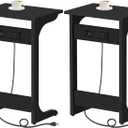 TUTOTAK C Shaped End Table with Charging Station, Set of 2, Couch Table, Tv Tray Table with 2 USB Ports and Outlets, Sofa Side Table for Small Spaces, Living Room, Bedroom TB01BK0442