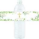 36 Pack of Greenery Style God Bless Water Bottle Label Stickers for Religious Party, Baptism, Confirmation, Christening, First Communion, Birthday Party Wedding Baby Shower Decoration