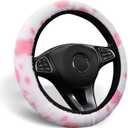 ALEMODR Pink Cow Print Plush Steering Wheel Cover Fluffy Winter Warm Universal 15 inch for Women Girls