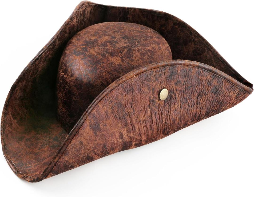 Srnede Pirate-Hat Women Tricorn Brown Pirate Men Leather Faux Leather Vintage Wrinkle Distressed