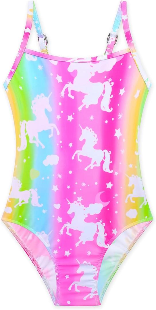 Gnainach Girls One Piece Swimsuits with Adjustable Straps Multicolor Bathing Suits Kids Beach Swimwear for 2-10 Years (6-7 Years, Rainbow)