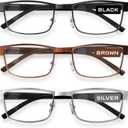 BLS Businessman Rectangular Reading Glasses - Professional Durable Readers - Blue-Light Blocking Lenses
