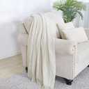 BOURINA Beige Throw Blanket 50x60 Inches Throw Textured Solid Soft Sofa Couch Decorative Knit Blanket