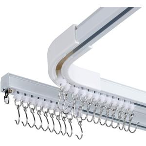 Room divider Ceiling Track set for Curtains with hooks, Corner Connectors(Set of 2) and top brackets Curtain Rail System (9-12 ft Track Set) White