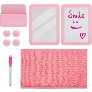 Locker Accessories Kit - Pack of 9 Light Pink Locker Organizer Stuff for Girls, Back to School Supplies Include Locker Rug Magnetic Whiteboard Mirror Dry Erase Marker Holder and More Decor Essentials
