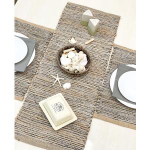 Chardin home Natural Jute Table Runner 13x36 Inch  Vintage Boho Rustic Table Decor  Handwoven Table Runner in Natural Jute and Grey  Farmhouse Dining or Console Table Accent