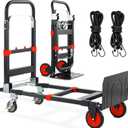3-in-1 Folding Hand Trucks, 600Lbs Convertible Hand Truck Dolly, Heavy Duty Convertible Dolly with Retractable Handle and 4 Rubber Wheels, Collapsible Cart for Moving Office/Home/Warehous(Red)