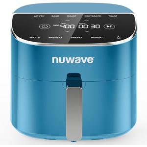 Nuwave Brio Plus 8 Qt Air Fryer, PFAS Free, New & Improved, Digital Touch Screen, Cool White Display, 50F~400F in Precise 5, 5 Cook Functions, 100 Presets & 50 Memory, 3 Wattages 700, 1500, 1800