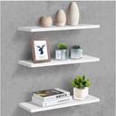 White Floating Shelves for Wall,Set of 3 Wall Mounted Modern Floating Shelf Elegant White Wooden Display Wall Shelves for Living Room Bedroom Kitchen Bathroom Kitchen,Length 17''