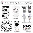 iAOVUEBY Baby Shower Gifts, Baby Gift Set for Newborn, Black and White High Contrast Baby Montessori Toys 0-6 Months Infant Rattle Socks Blanket Onesies, New Baby Gifts Basket for Girls Boys