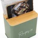 Sage Green Recipe Organizer with Wooden Lid - Set Includes 12 Dividers & 30 Blank 4 x 6" Recipe Cards