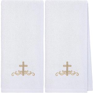 Buryeah 2 Pcs Pastor Hand Towels Christian Embroidered Hand Towels Christian Church Clergy Appreciation Gifts for Father's Day Bathroom, Kitchen(White)
